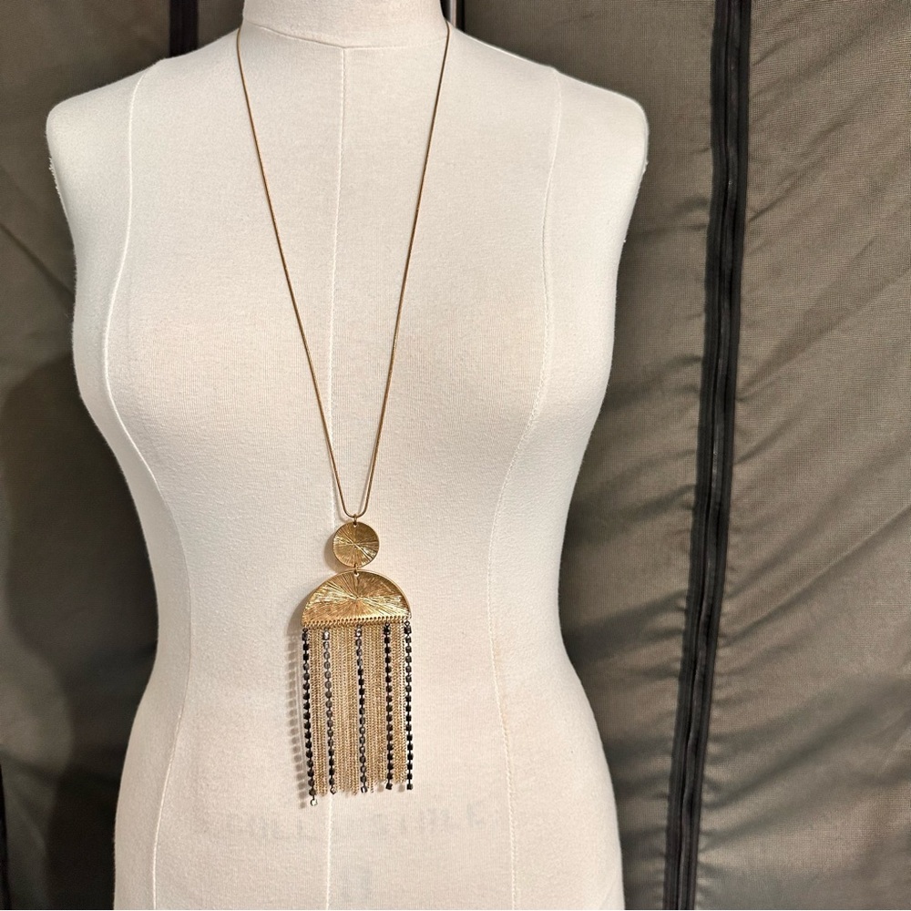 Pendant VintageWomen's Necklace Rhinestone Chain Tassel Golden Tone Fashion